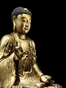 Large gilt lacquered wood figure of buddha